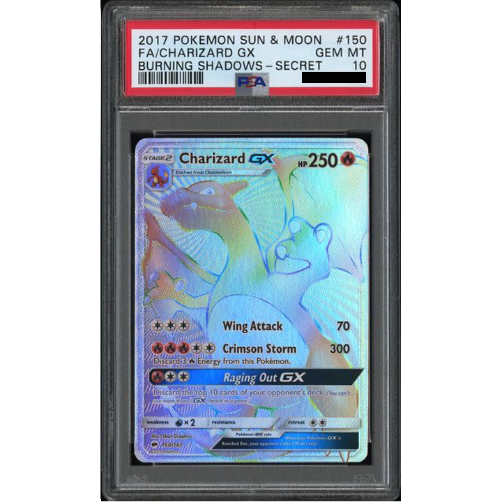 psa graded pokemon cards charizard Pokémon Card: GX 150/147 Secret Rare Gem Mint 10 – Beck's Collects Trading Card Store certified PSA 10 Gem Magic the Gathering Final card organizers 341 Token:Shark (Pack of 3 Token Cards)