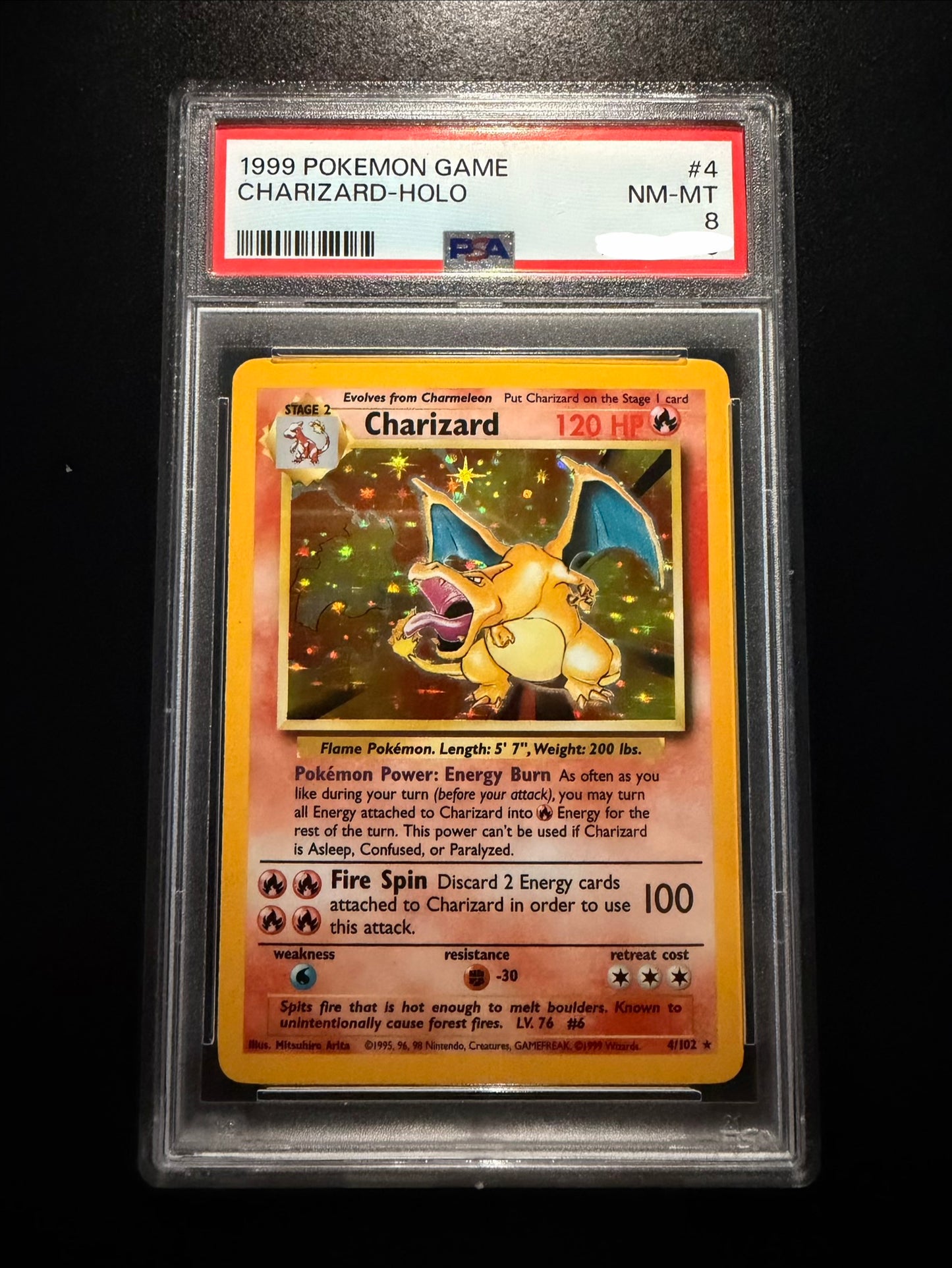 Pokémon Graded Card: Charizard 4/102 Base Set 4th Print PSA 8