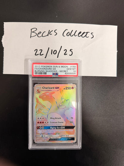 Pokémon Graded Card: Charizard GX 150/147 Secret Rare PSA Gem Mint 10 (Low Pop)