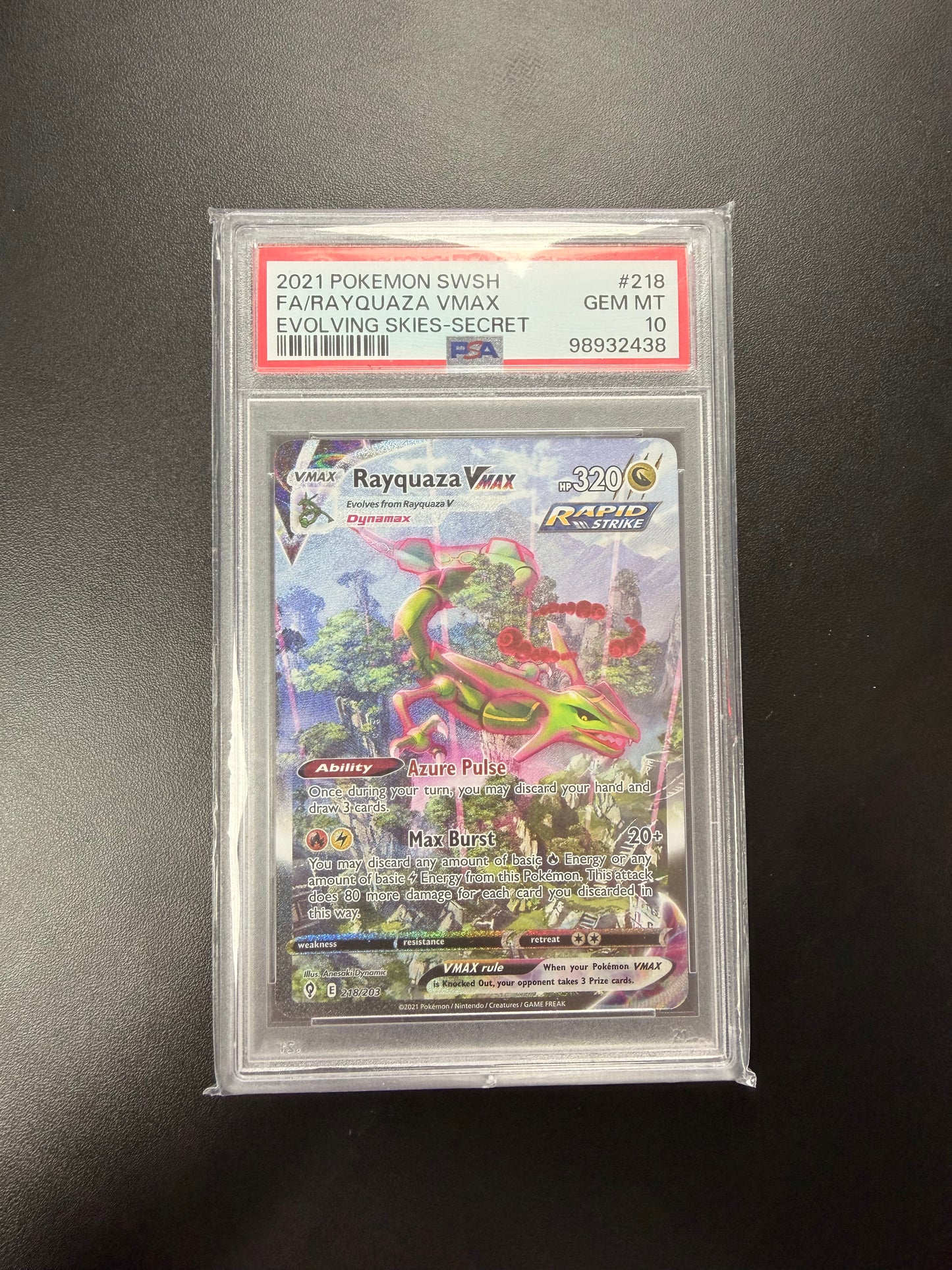 Pokémon Graded Card: Rayquaza Max 218/203 PSA Gem Mint 10