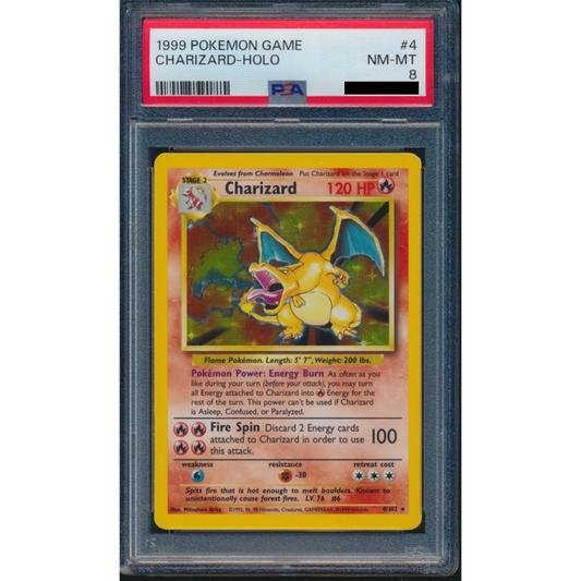 Pokémon Graded Card: Charizard 4/102 Base Set 4th Print PSA 8